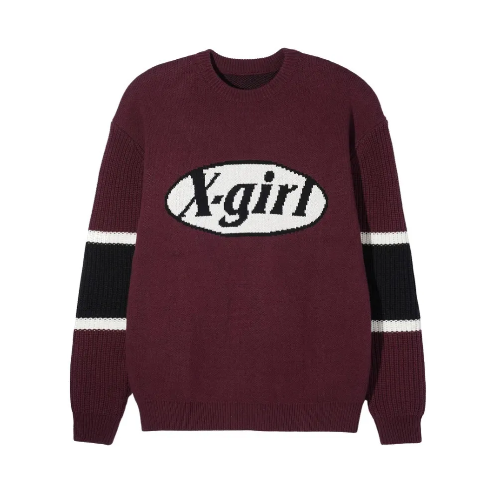 X-girl  |Crew Neck Unisex Street Style Long Sleeves Plain Cotton Logo