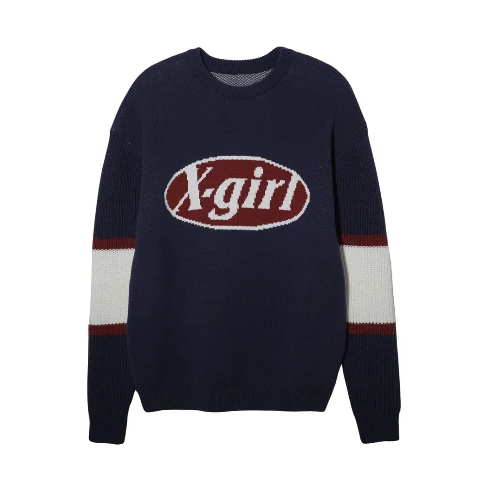 X-girl  |Crew Neck Unisex Street Style Long Sleeves Plain Cotton Logo