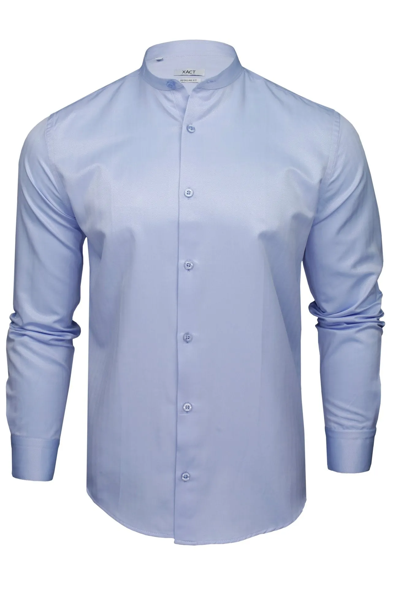 Xact Men's Herringbone Grandad/ Band Collar Shirt - Long Sleeved